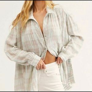 Free People Lela Plaid Metallic Button Down Shirt